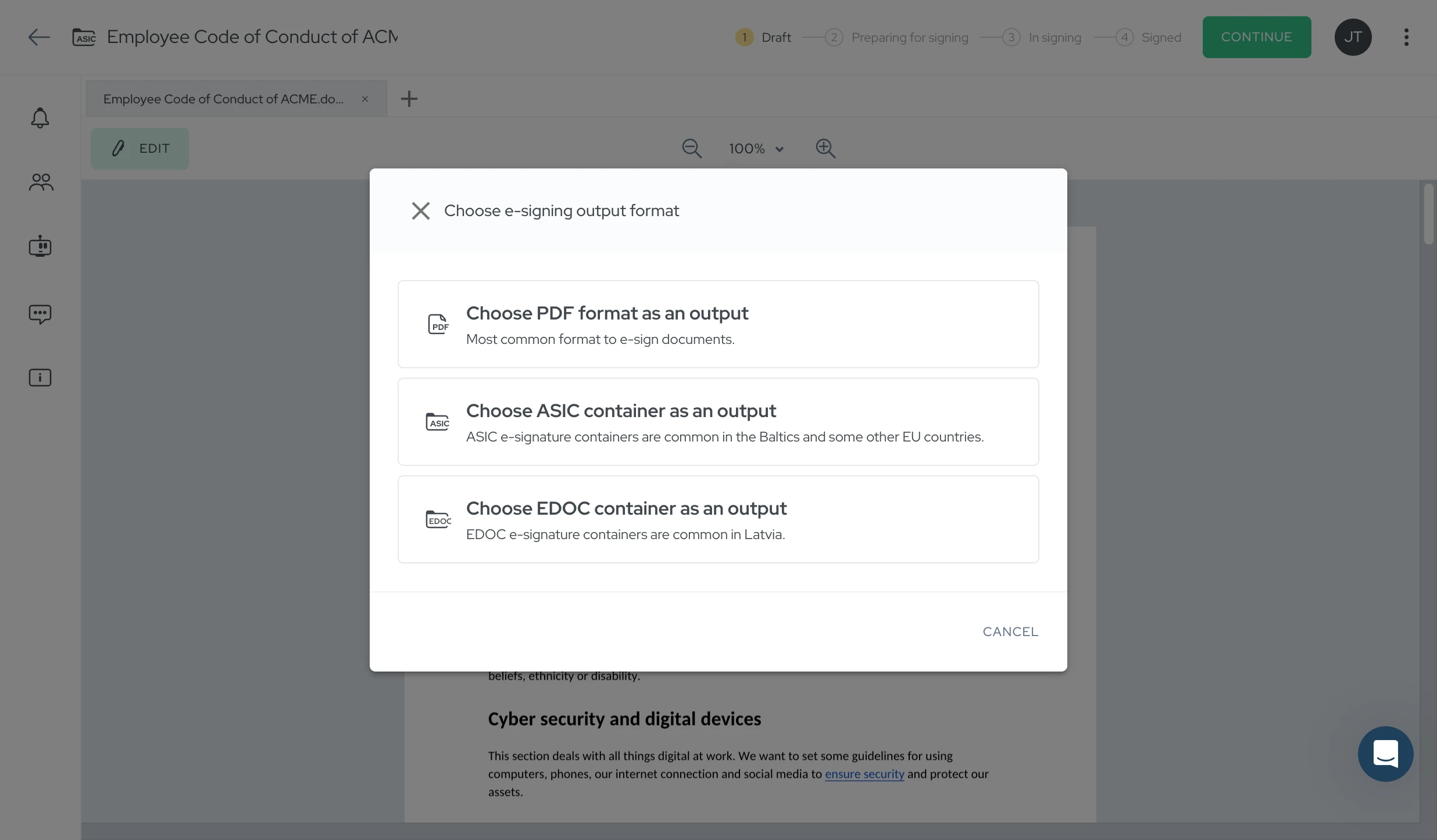 Izvades formāta izvēles logs