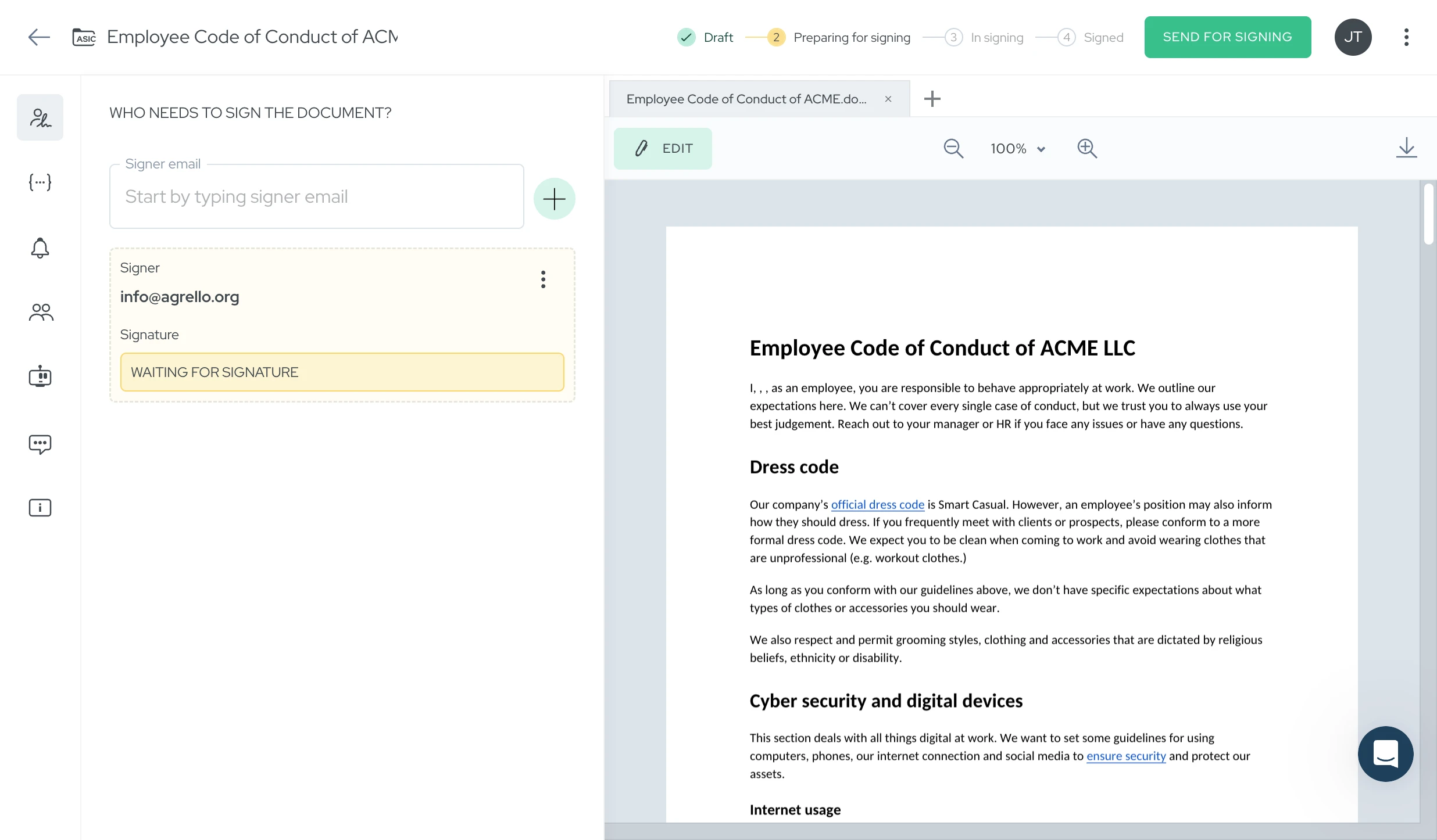 Parakstītāju pievienošana dokumentam
