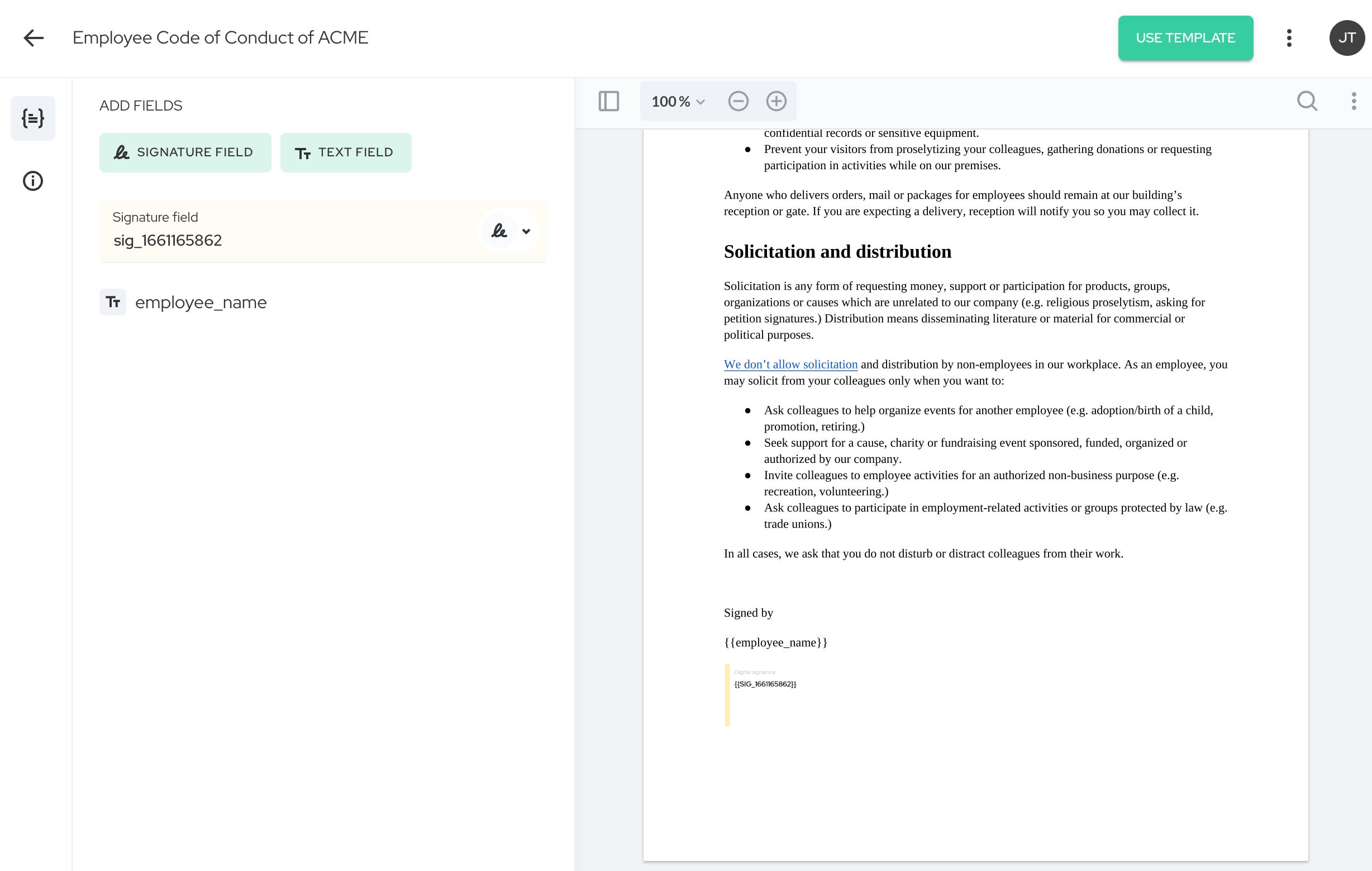 template with variables