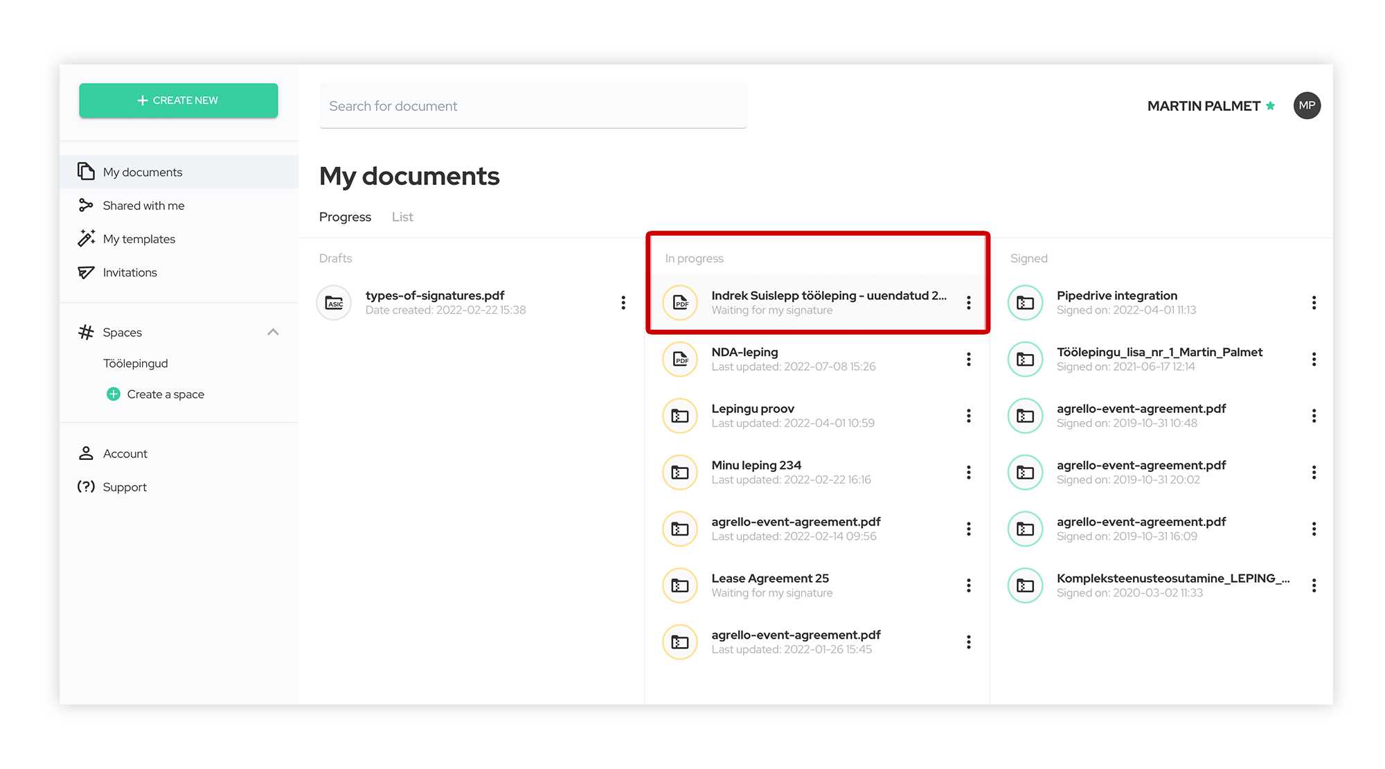 Agrello platvormil saad jälgida töölepingu allkirjastamise protsessi.