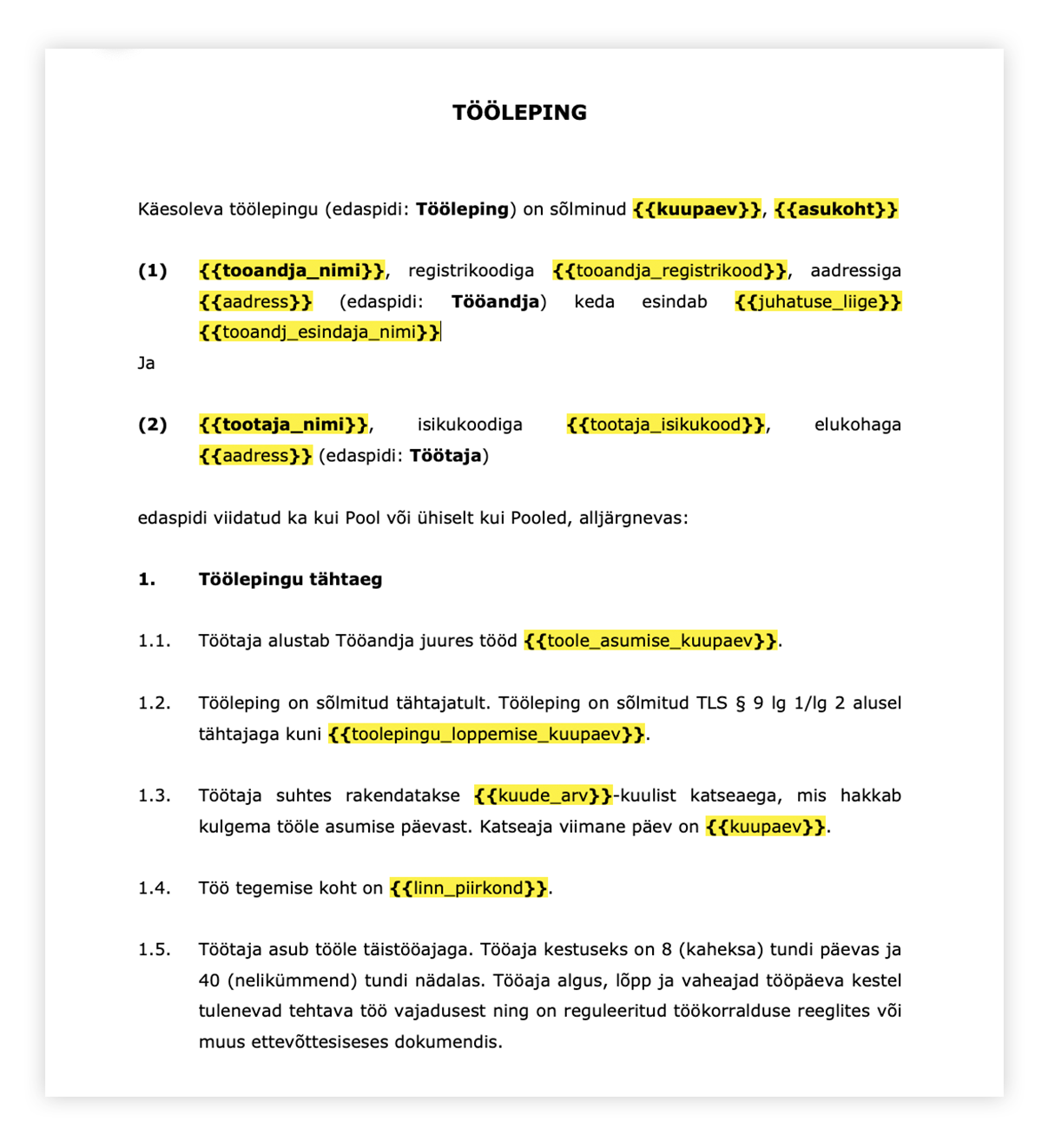 Muutuvad andmed ja nende väljad saad määratleda Agrello platvormil märkida loogeliste sulgudega.