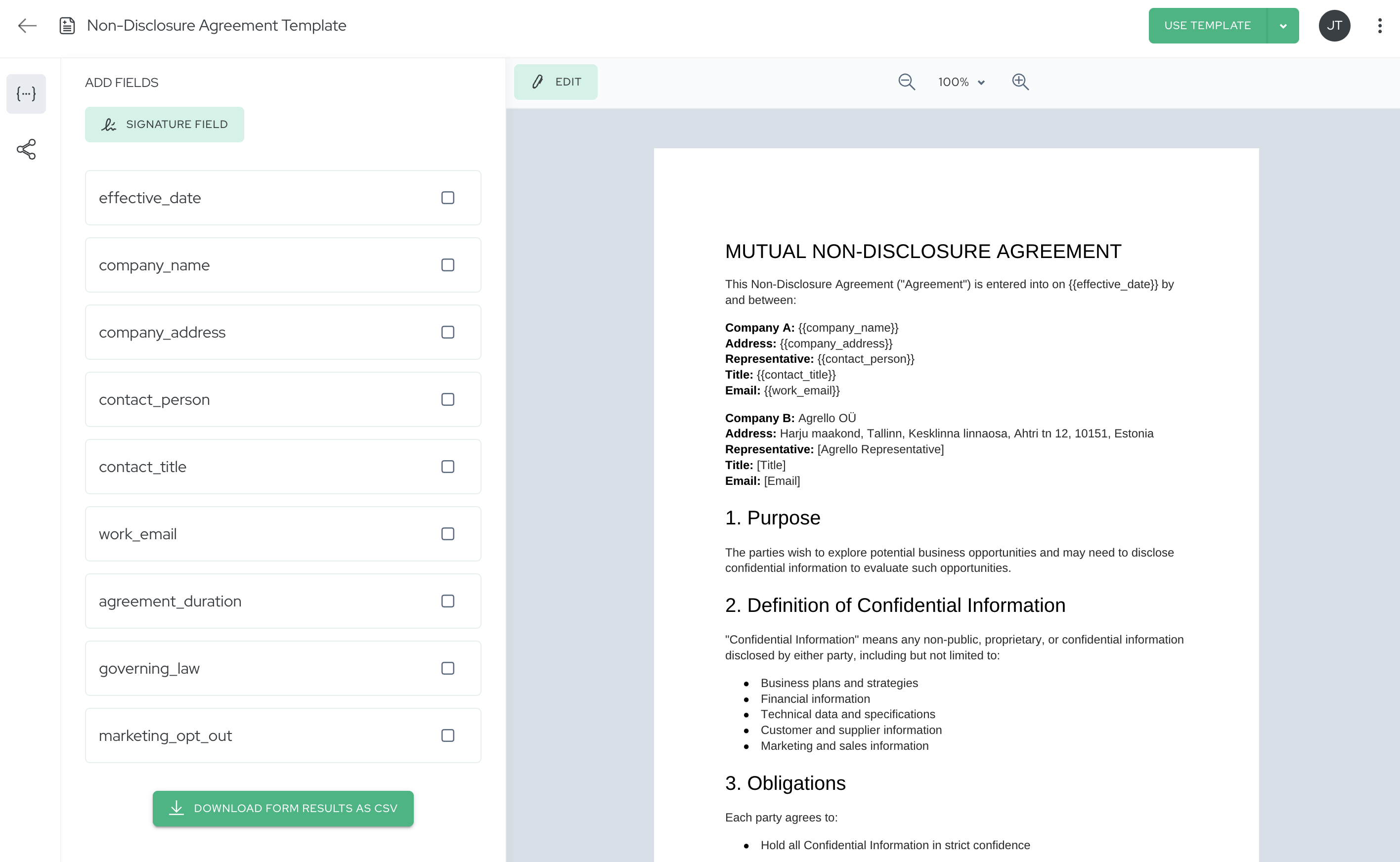Form data CSV export
